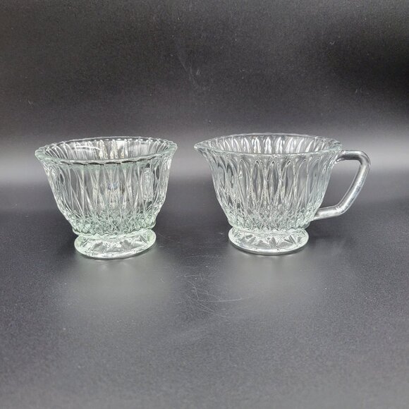 Vintage Cream And Sugar Set Clear Glass Serving Kitchen Read - Picture 3 of 10